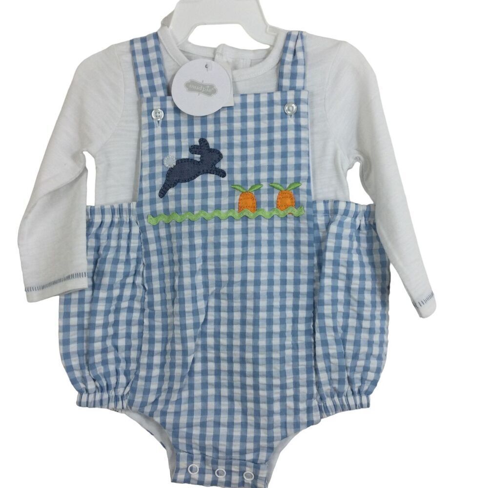 Mud Pie Baby Seersucker Easter Gingham Bunny Rabbit Bubble Set Size 3-6M NWT